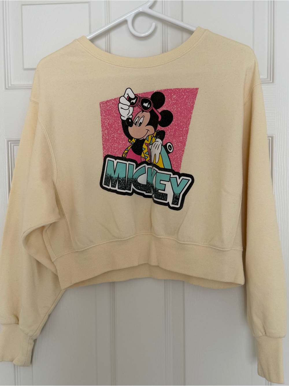 Mickey Graphic Cropped Sweatshirt - Cream